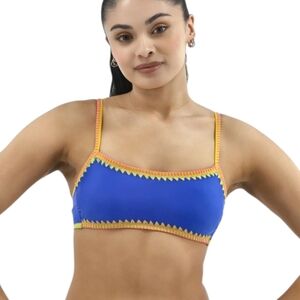 No Boundaries Stitched Trim Bralette Swim Top Blue Yellow Pink Size XL 16-18 NWT